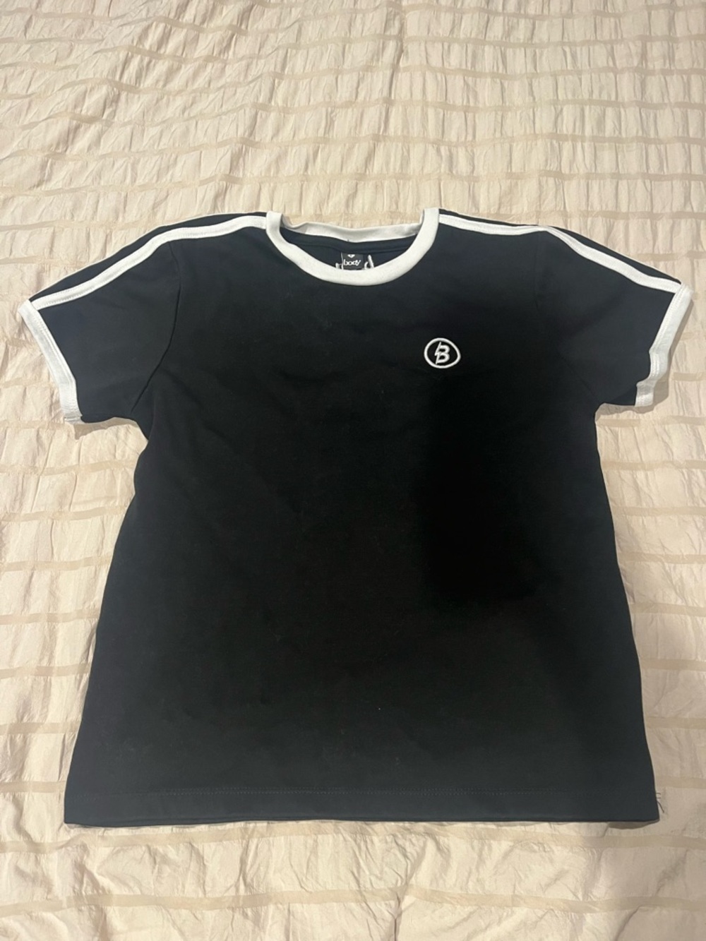 Black Short Sleeve Ringer Tee with White Trim